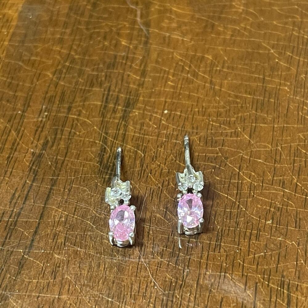 Sterling NV 925 Oval CZ With Accent Stones Dangle Earrings